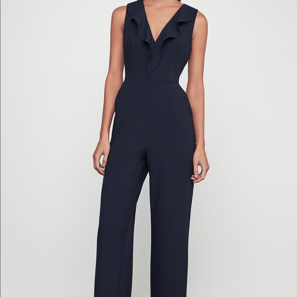 BCBGMAXAZRIA navy v-neck ruffle front jumpsuit NWT - Picture 1 of 5